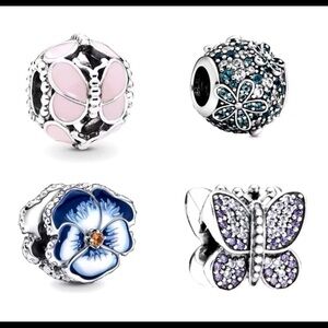 Set of 4 pure silver floral charms